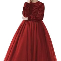 Girls Velvet Maxi Dress Long Sleeve - Elegant Flower Girl Dress for Party Wedding (4-16 Years)