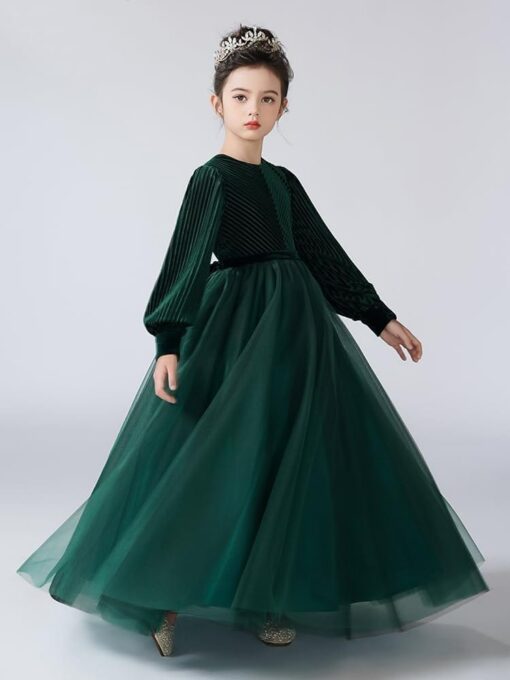Girls Velvet Maxi Dress Long Sleeve - Elegant Flower Girl Dress for Party Wedding (4-16 Years) - Image 2