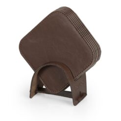 Handcrafted Leather Coasters with Holder - Set of 6 - Non-Slip Drink Coasters for Coffee Table Protection