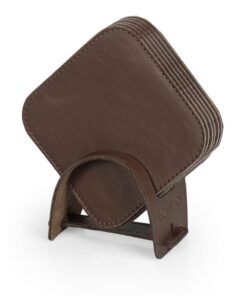 Handcrafted Leather Coasters with Holder - Set of 6 - Non-Slip Drink Coasters for Coffee Table Protection