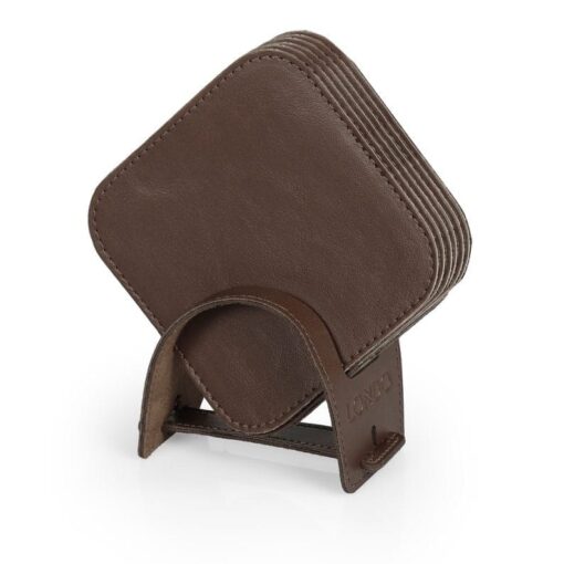 Handcrafted Leather Coasters with Holder - Set of 6 - Non-Slip Drink Coasters for Coffee Table Protection