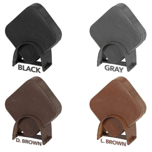 Handcrafted Leather Coasters with Holder - Set of 6 - Non-Slip Drink Coasters for Coffee Table Protection - Image 2