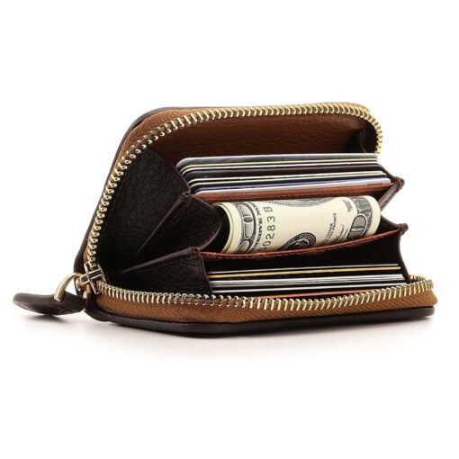 Handcrafted Top Grain Leather RFID Wallet - Zippered Checkbook, Coin & Card Slots - Image 5