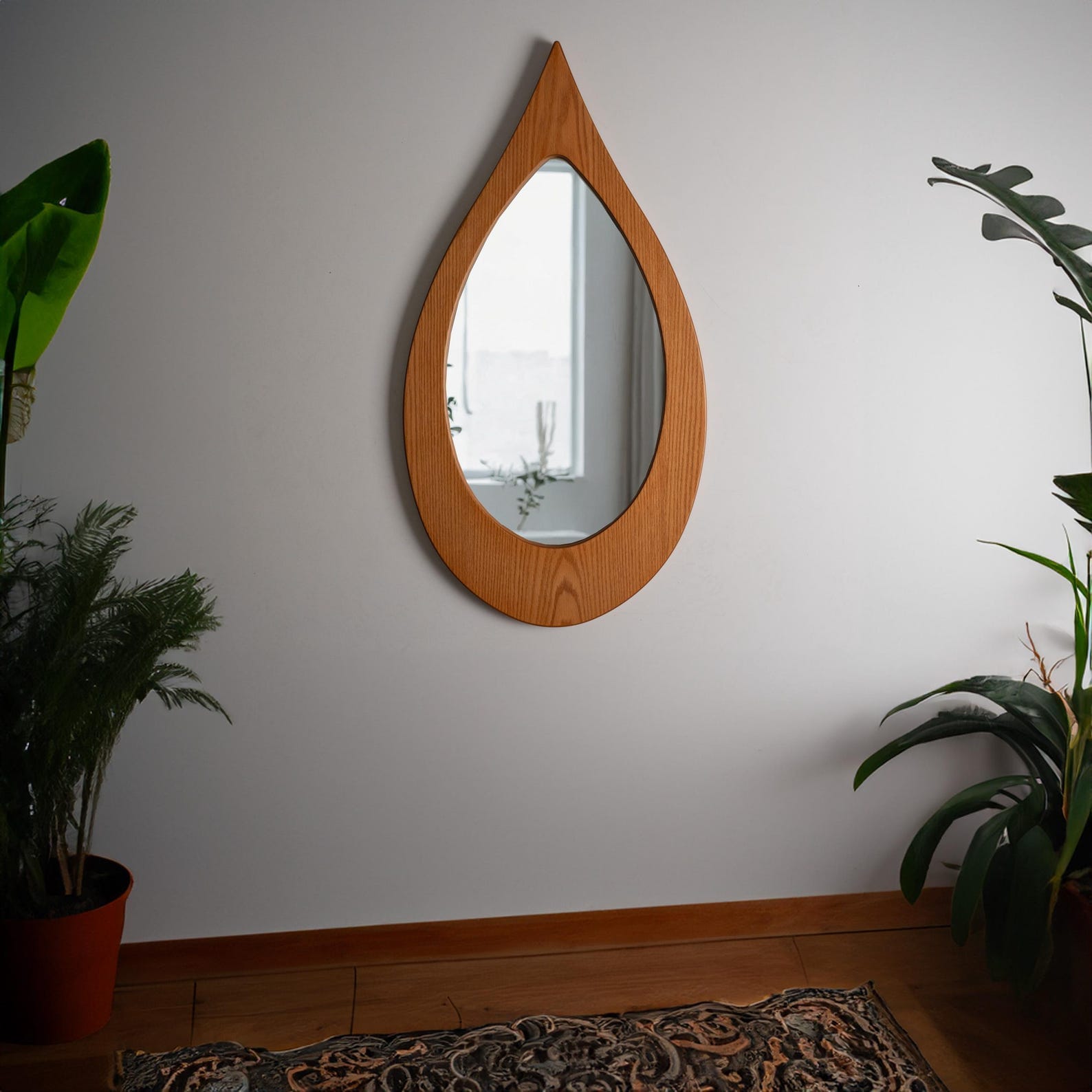 Handmade Oak Raindrop Mirror - Unique Irregular Wall Decor - Wedding, Housewarming, Christmas Item - Image 4
