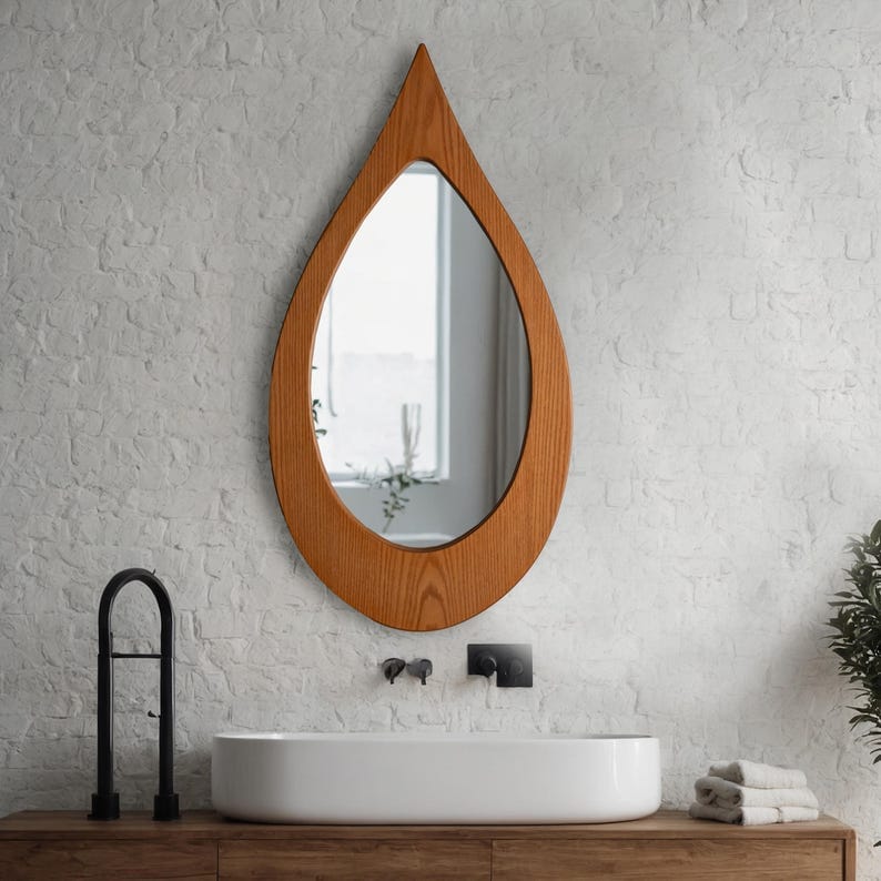 Handmade Oak Raindrop Mirror - Unique Irregular Wall Decor - Wedding, Housewarming, Christmas Item
