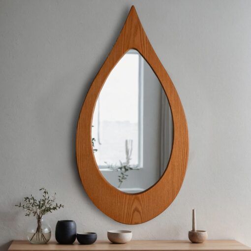 Handmade Oak Raindrop Mirror - Unique Irregular Wall Decor - Wedding, Housewarming, Christmas Item - Image 2