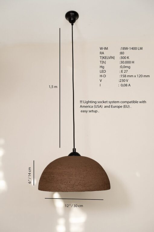 Handmade Wabi Sabi Ceramic Pendant Light - 19" Brown Textured Chandelier - New Year Home Item - Image 3