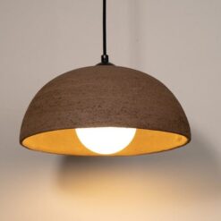 Handmade Wabi Sabi Ceramic Pendant Light - 19" Brown Textured Chandelier - New Year Home Item