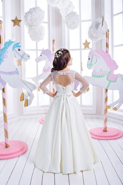 HEVECI White Communion Dress Long Sleeve - Flower Girl Wedding Dress - Image 2