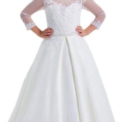 HEVECI White Communion Dress Long Sleeve - Flower Girl Wedding Dress