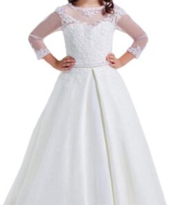 HEVECI White Communion Dress Long Sleeve - Flower Girl Wedding Dress