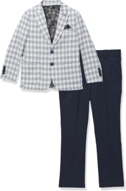 Isaac Mizrahi Boys' 2-Piece Check Suit - Stylish Contrast Blazer & Pants Set