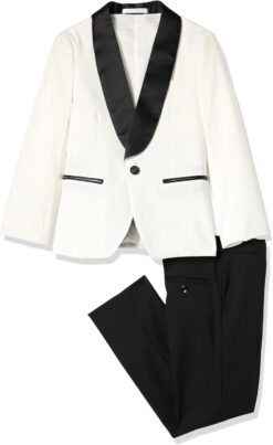 Isaac Mizrahi Boys' Slim Fit Tuxedo Suit - Black Shawl Collar 2-Piece Set