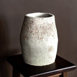 Large Beige Ceramic Vase - Handmade Textured Decor for Shelf, Unique New Home/Hostess Item