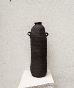 Large Black Clay Vase - Handmade Ceramic Decor for Shelf, Unique New Home/Hostess Item