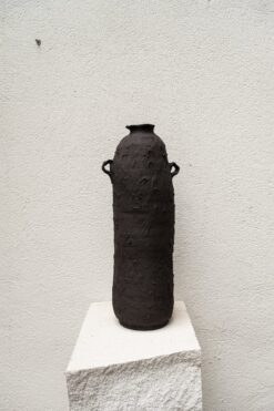 Large Black Clay Vase - Handmade Ceramic Decor for Shelf, Unique New Home/Hostess Item