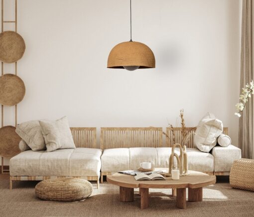 Large Rustic Ceramic Pendant Light - Handmade Wooden Look Chandelier for Kitchen Island Lighting - Image 2