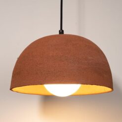 Large Terracotta Dome Pendant Light - Handmade Stoneware Chandelier - Wabi Sabi Modern Lighting - New Home Item