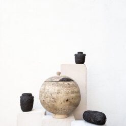Large White Ceramic Vase with Lid - Textured Rustic Stoneware Flower Pot - Antique Contemporary Pottery Decor