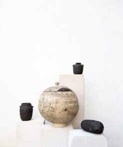 Large White Ceramic Vase with Lid - Textured Rustic Stoneware Flower Pot - Antique Contemporary Pottery Decor