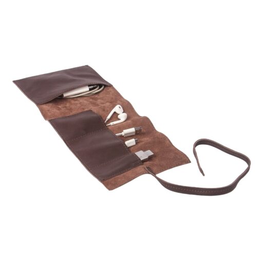 Leather Charger Roll Up Organizer - Travel Cable Cord Case - Portable Tech Accessories Pouch - Image 2
