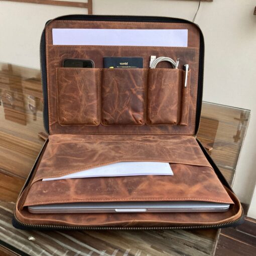 Leather Laptop Organizer Case - Fits 13-17" MacBook, HP, Dell - Document Pocket Portfolio - Image 2