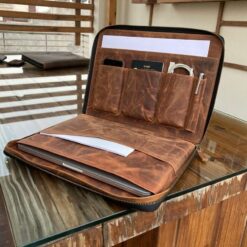 Leather Laptop Organizer Case - Fits 13-17" MacBook, HP, Dell - Document Pocket Portfolio