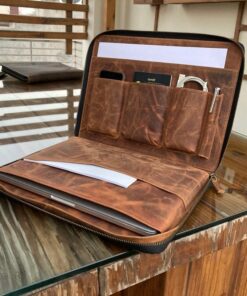 Leather Laptop Organizer Case - Fits 13-17" MacBook, HP, Dell - Document Pocket Portfolio