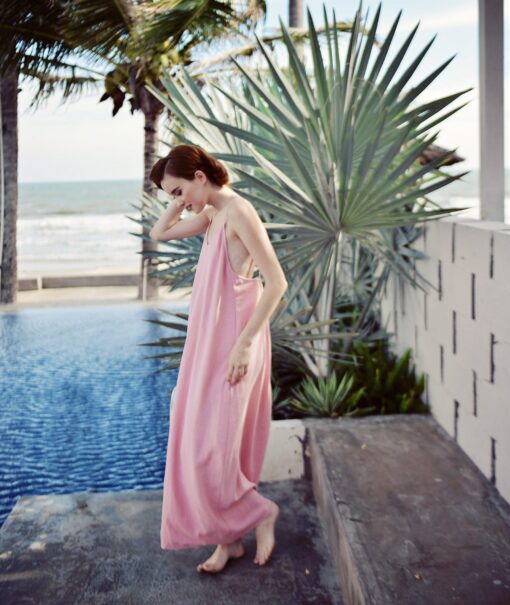 Linen Slip Dress Women's Open Back Maxi Summer Cotton Dress - Image 4