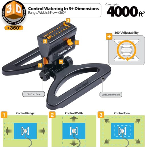 Melnor MiniMax Turbo Oscillator Sprinkler - 4000 Sq Ft Coverage + Quick Connect Kit - Black/Yellow - Image 3