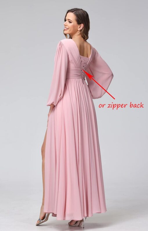Miao Duo Women's Long Sleeve Prom Dress V Neck Split Evening Gown with Pockets - YZTS019 - Image 2