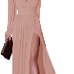 Miao Duo Women's Long Sleeve Prom Dress V Neck Split Evening Gown with Pockets - YZTS019