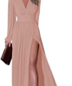 Miao Duo Women's Long Sleeve Prom Dress V Neck Split Evening Gown with Pockets - YZTS019