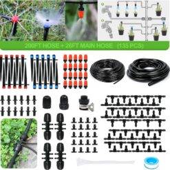 MIXC 226FT Greenhouse Micro Drip Irrigation Kit - Automatic Plant Watering System with Adjustable Nozzles & 1/4" 1/2" Tubing