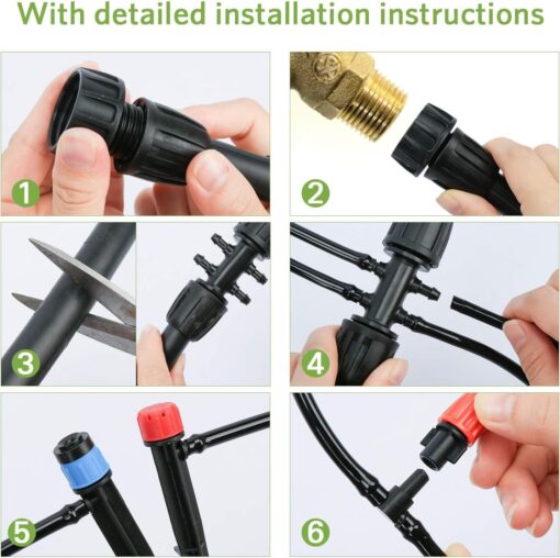 MIXC 226FT Greenhouse Micro Drip Irrigation Kit - Automatic Plant Watering System with Adjustable Nozzles & 1/4" 1/2" Tubing - Image 5