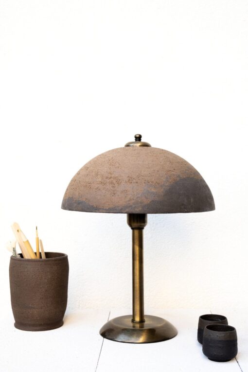 Mushroom Lamp Ceramic Bedside Table Lamp - Mid Century Modern Pottery Desk Light - Brown Abstract Pedestal Chandelier - Image 3