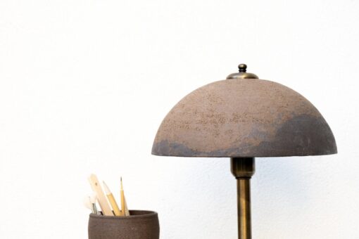 Mushroom Lamp Ceramic Bedside Table Lamp - Mid Century Modern Pottery Desk Light - Brown Abstract Pedestal Chandelier - Image 4