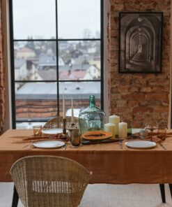 Natural Linen Tablecloth - Rustic Organic Table Decor for Wedding & Everyday Use