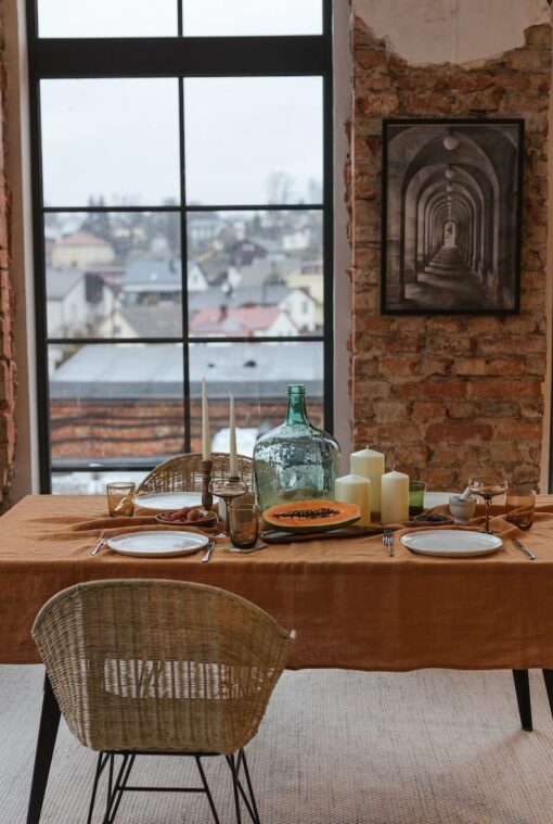 Natural Linen Tablecloth - Rustic Organic Table Decor for Wedding & Everyday Use