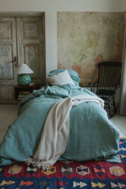 Ocean Mint Linen Bedding Set - Handmade Flax Duvet Cover & Pillowcases - Queen King Twin Double