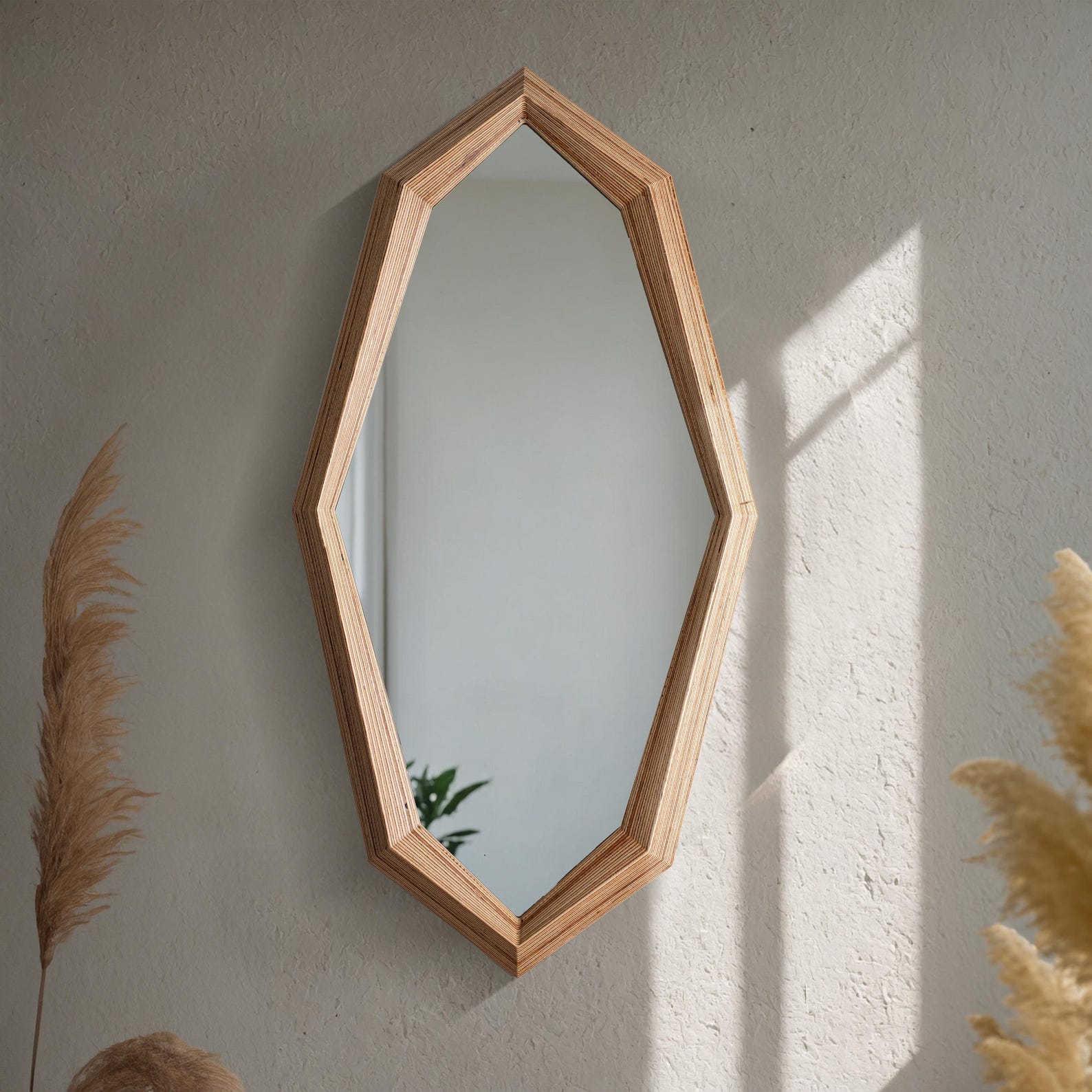 Octagon Mirror Wall Decor - Trendy Geometric Wood Frame - Housewarming Item - Image 3