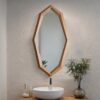 Octagon Mirror Wall Decor - Trendy Geometric Wood Frame - Housewarming Item