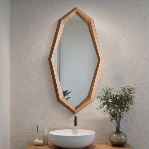 Octagon Mirror Wall Decor - Trendy Geometric Wood Frame - Housewarming Item