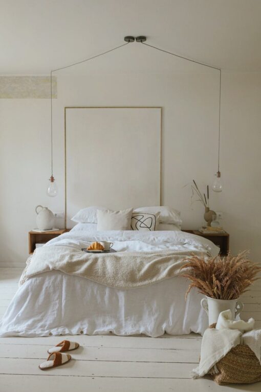 Organic Flax Linen Bedding Set - Duvet Cover & 2 Pillowcases - Queen King Twin Full - White