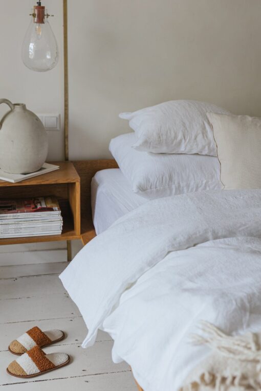 Organic Flax Linen Bedding Set - Duvet Cover & 2 Pillowcases - Queen King Twin Full - White - Image 4