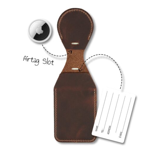 Personalized Leather AirTag Luggage Tag - Engraved Name ID - Custom Travel Bag Backpack Tag - Retro Style - Image 4