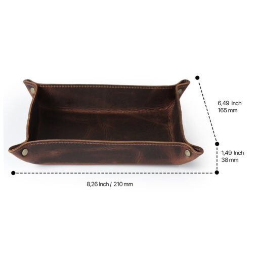 Personalized Leather Catch All Tray - Custom Engraved Valet Tray for Desk & Nightstand - Top Grain Leather Organizer - Image 3