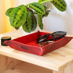 Personalized Leather Catch All Tray - Custom Engraved Valet Tray for Desk & Nightstand - Top Grain Leather Organizer
