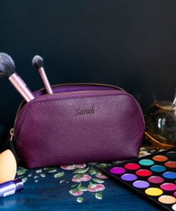 Personalized Leather Makeup Bag - Custom Cosmetic Pouch Organizer - Handcrafted Top Grain Leather - Zippered Pocket