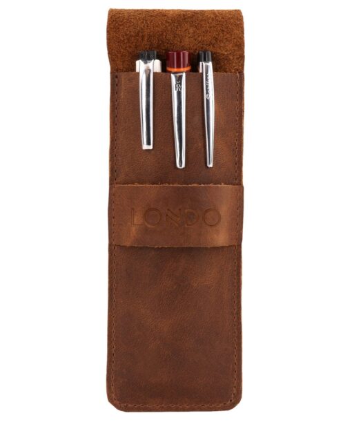 Personalized Leather Pencil Case - Custom Engraved Pen Pouch - Handmade Top Grain Leather Pen Holder - Tuck Flap Closure - Image 3